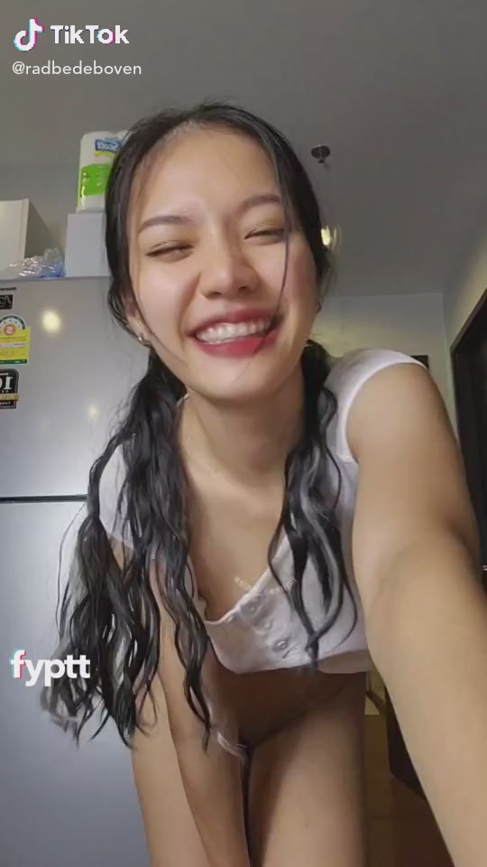 Cute Bottomless Asian Beauty\'s Morning Dance In The Kitchen Revealing Her Sexy Shaved Pussy On TikTok